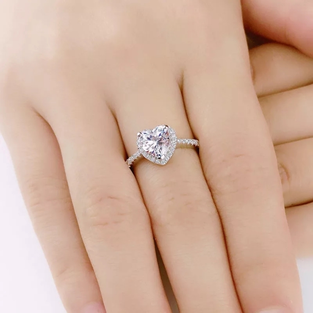 ☆NEW S925 SILVER Heart DIAMOND RING♡